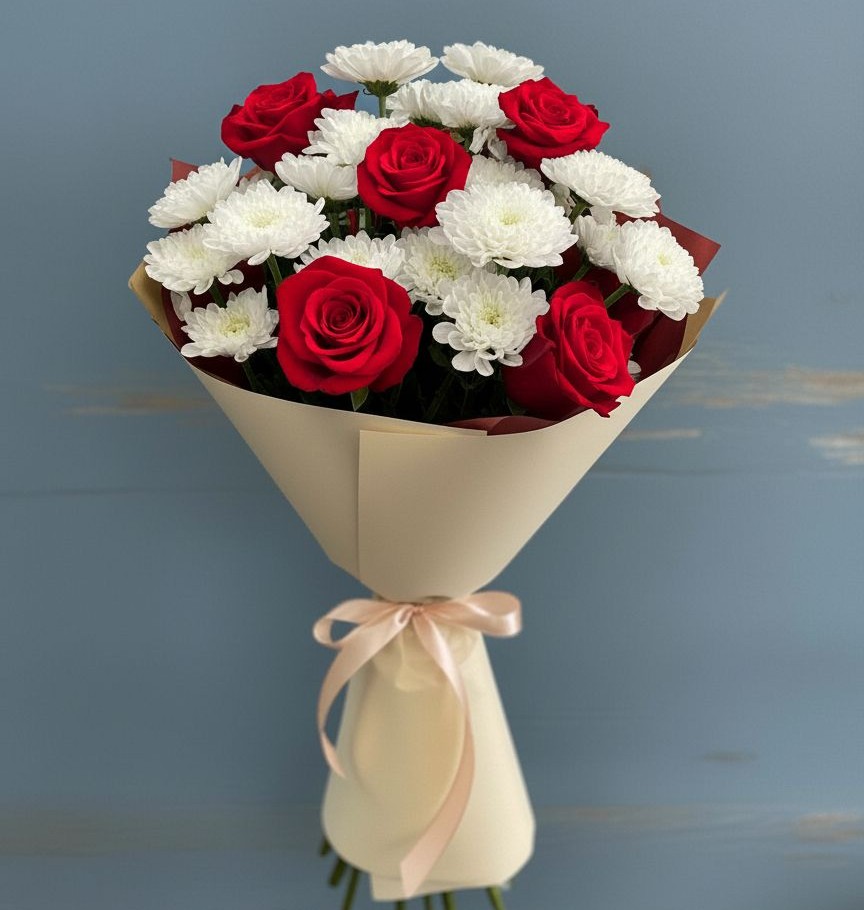 Букет цветов из: Розы и Хризантемы в Борское