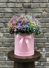 Цветочная композиция из Гипсофила и Розы в шляпной коробке в Борское