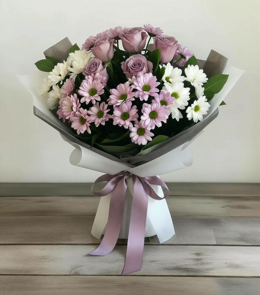 Букет цветов из: Хризантемы и Розы в Борское