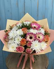 Букет цветов из:  Розы, Герберы и Хризантемы в Борское