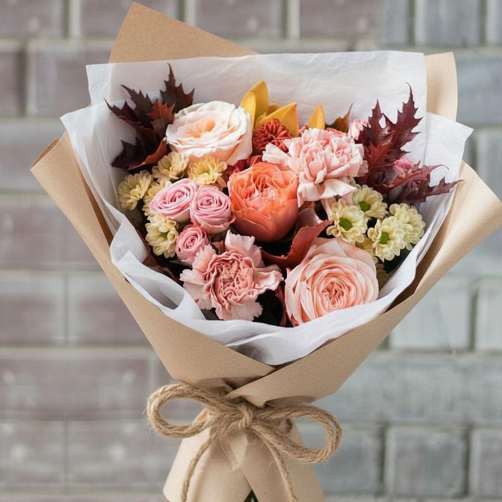 Букет цветов из: Гвоздики, Хризантемы и Розы в Борское