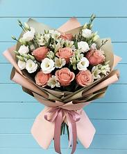 Букет цветов из:  Розы, Альстромерии и Лизиантусы в Борское