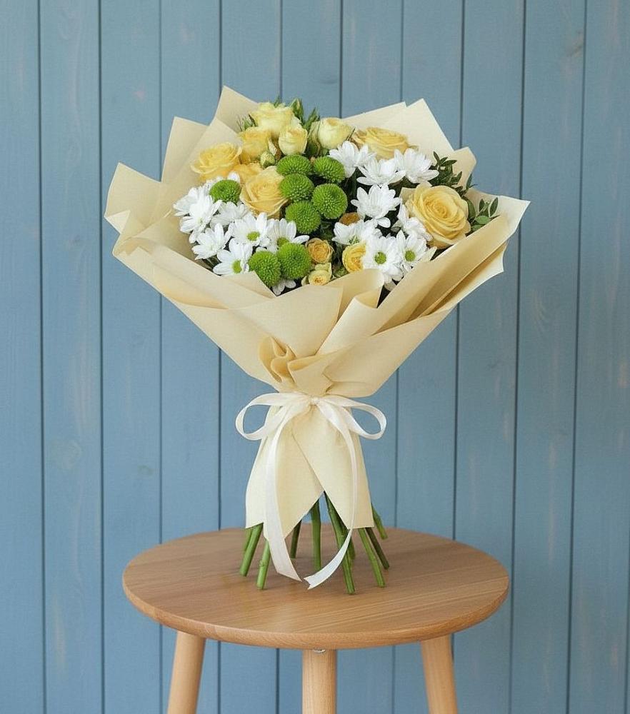 Букет цветов из: Хризантемы и Розы в Борское