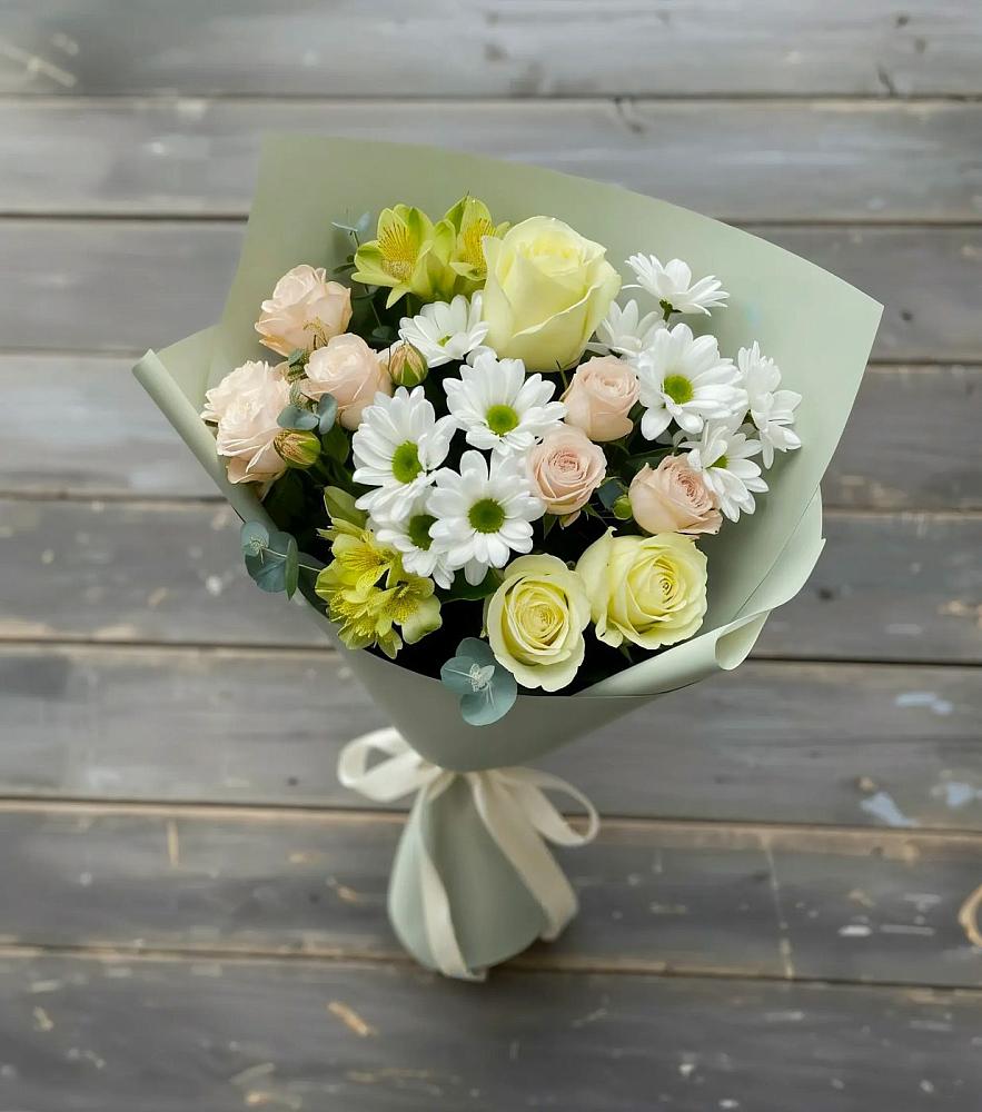 Букет цветов из: Альстромерии, Розы и Хризантемы в Борское