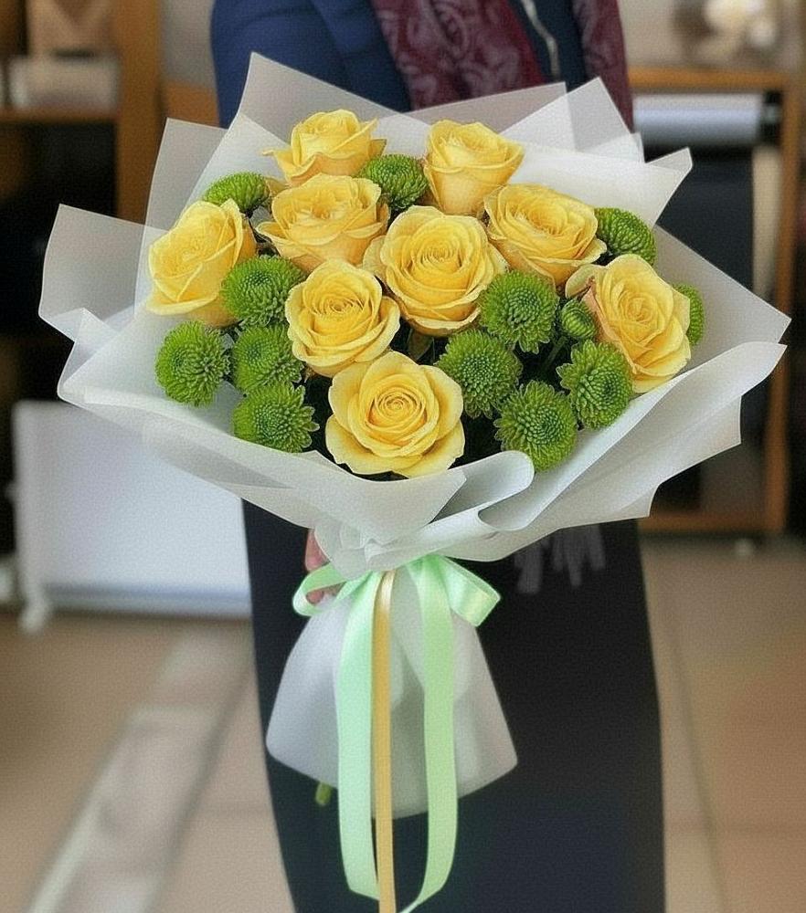 Букет цветов из: Хризантемы и Розы в Борское