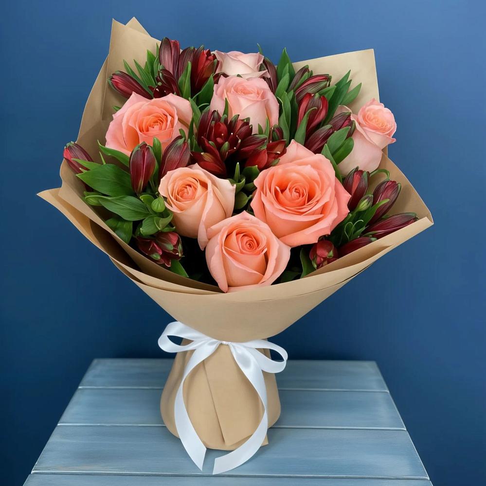 Букет цветов из: Розы и Альстромерии в Борское