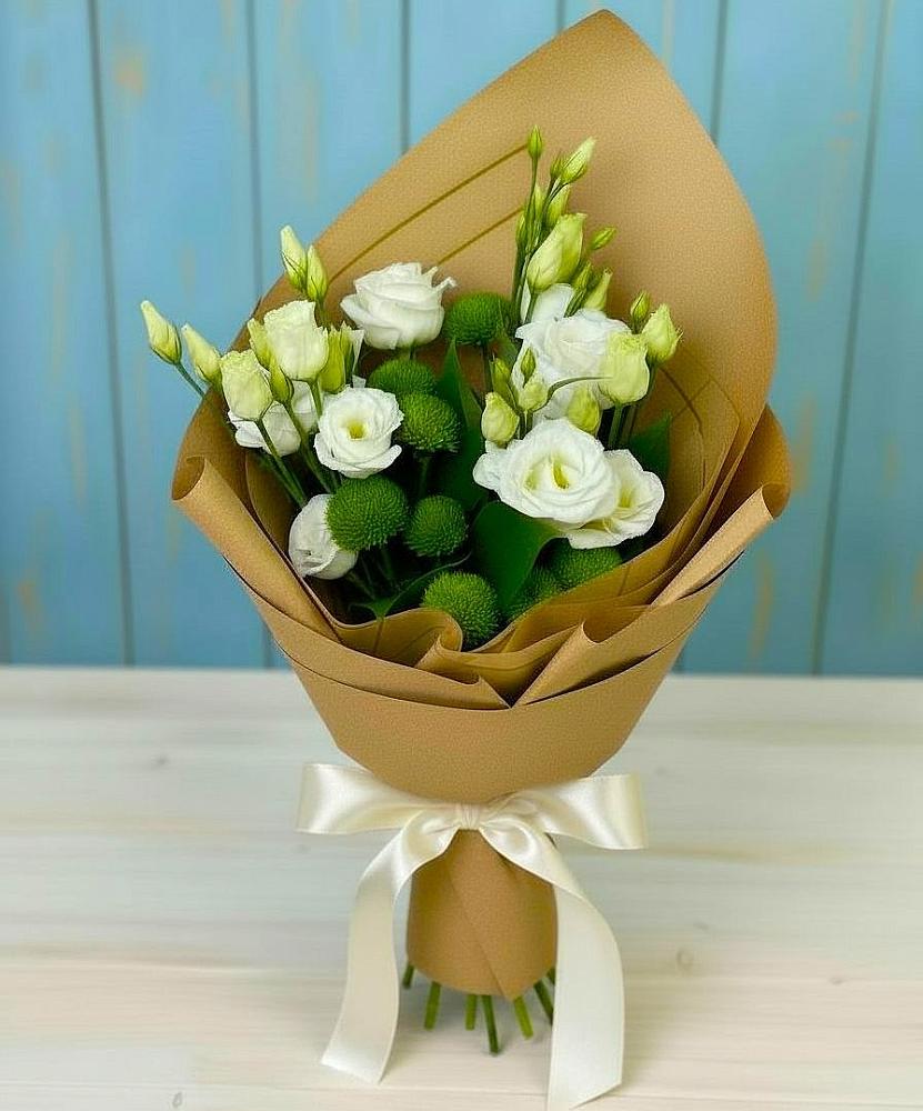 Букет цветов из: Хризантемы и Лизиантусы в Борское