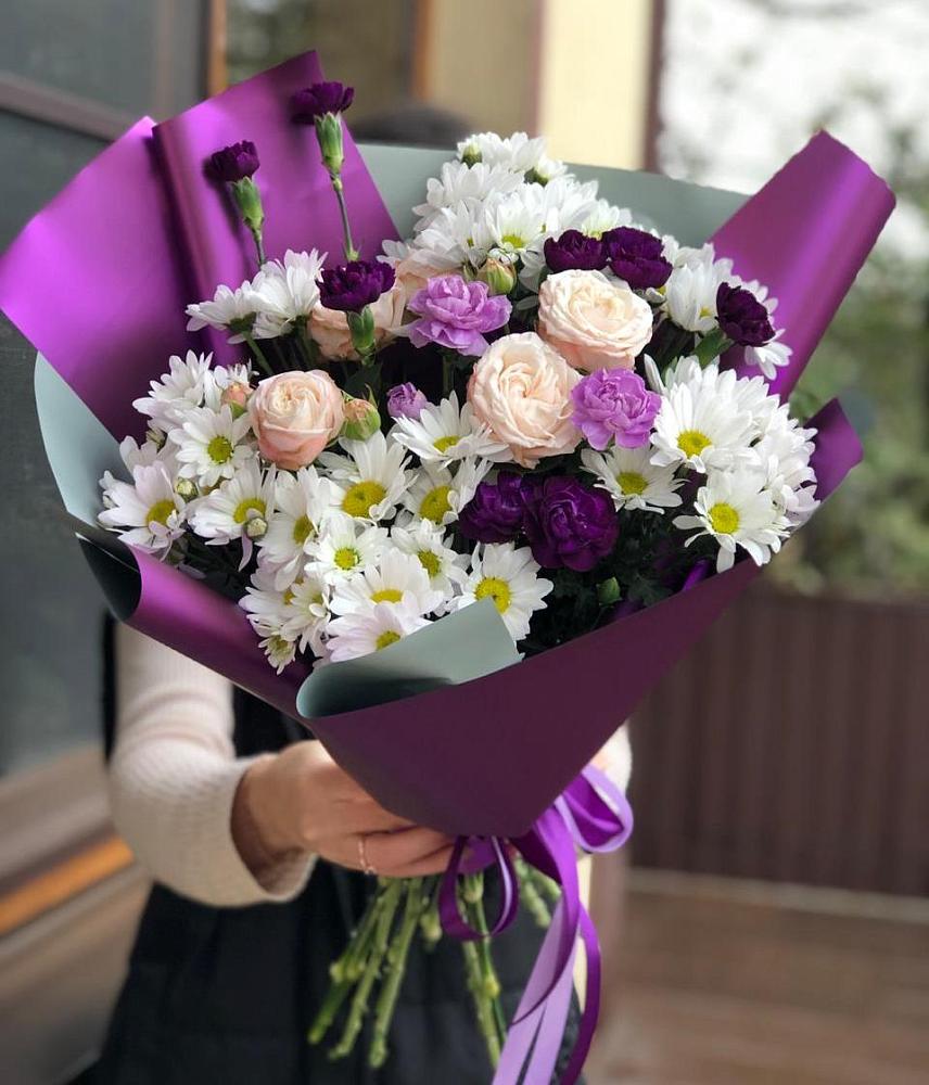 Букет цветов из: Хризантемы, Гвоздики и Розы в Борское