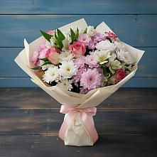 Букет цветов из:  Хризантемы, Альстромерии и Розы в Борское