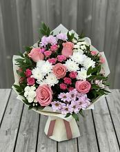 Букет цветов из:  Альстромерии, Гвоздики, Розы и Хризантемы в Борское