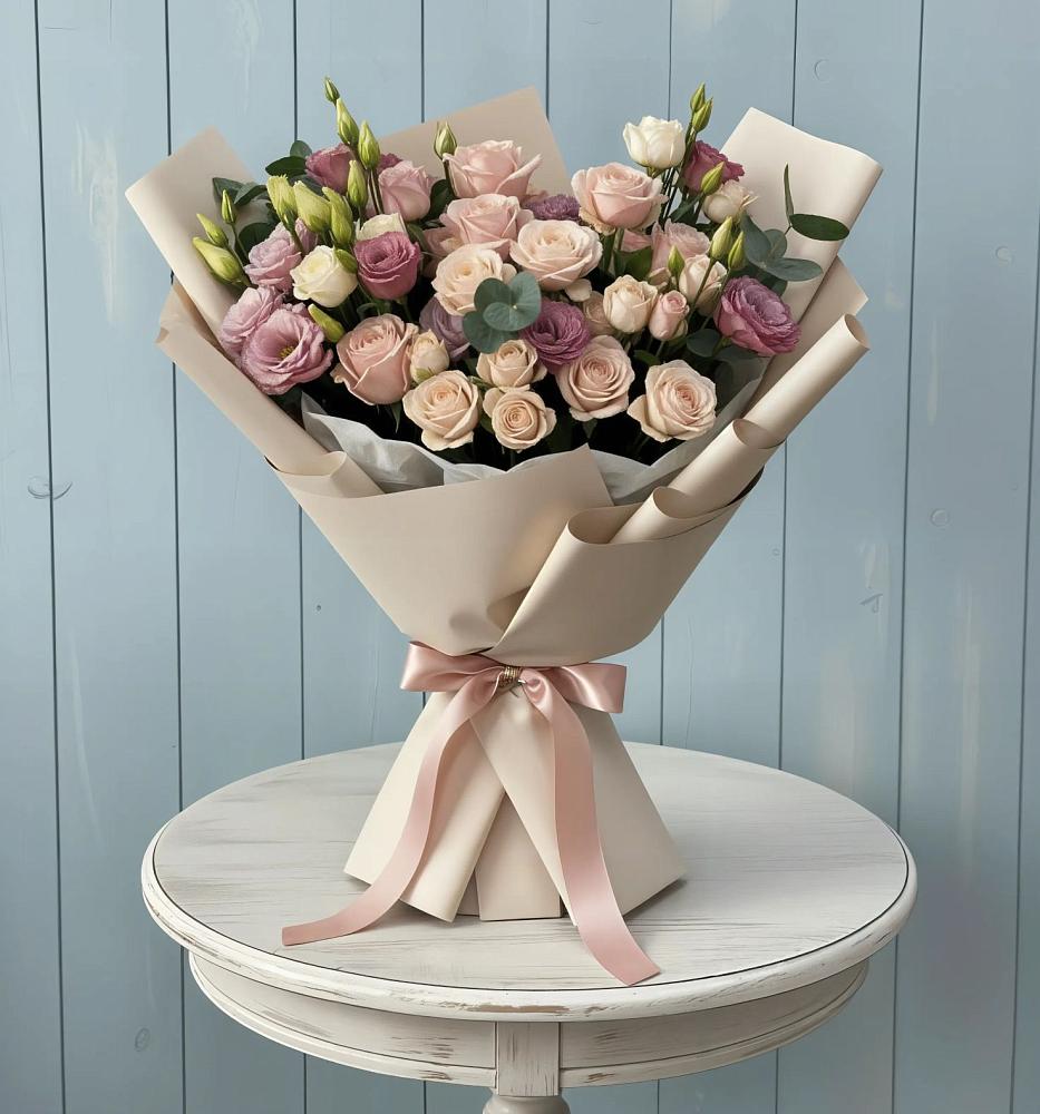 Букет цветов из: Розы и Лизиантусы в Борское