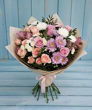 Букет цветов из:  Хризантемы, Розы и Альстромерии в Борское