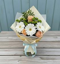 Букет цветов из:  Герберы, Розы и Хризантемы в Борское