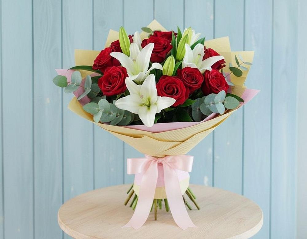 Букет цветов из: Лилии и Розы в Борское